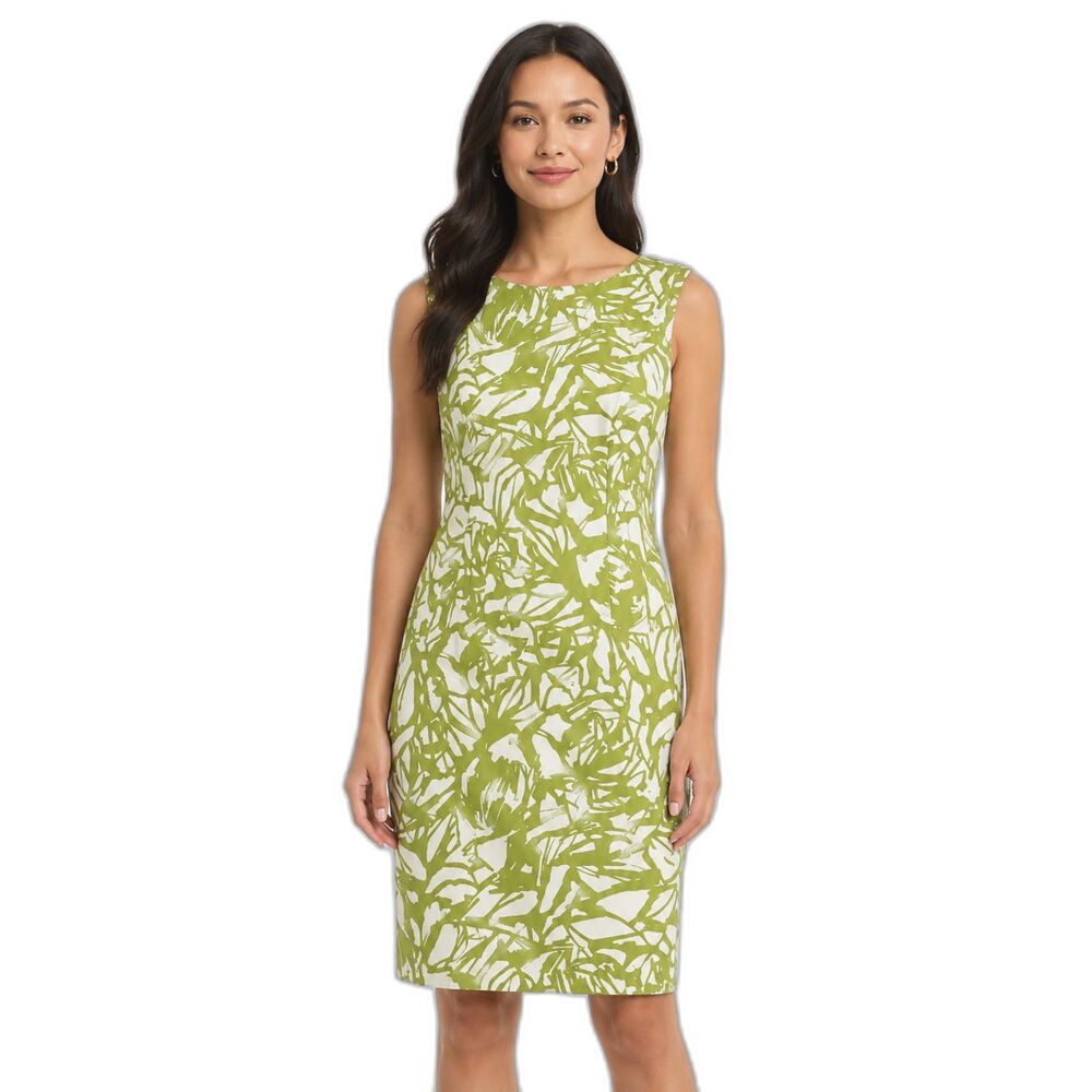 Ronni Nicole Sheath Dress 10 Green White Abstract Print Sleeveless Stretch